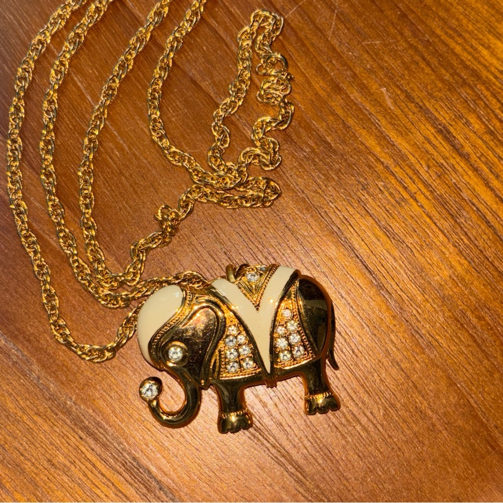 Kenneth Jay Lane for Avon lucky elephant brooch-pendant necklace